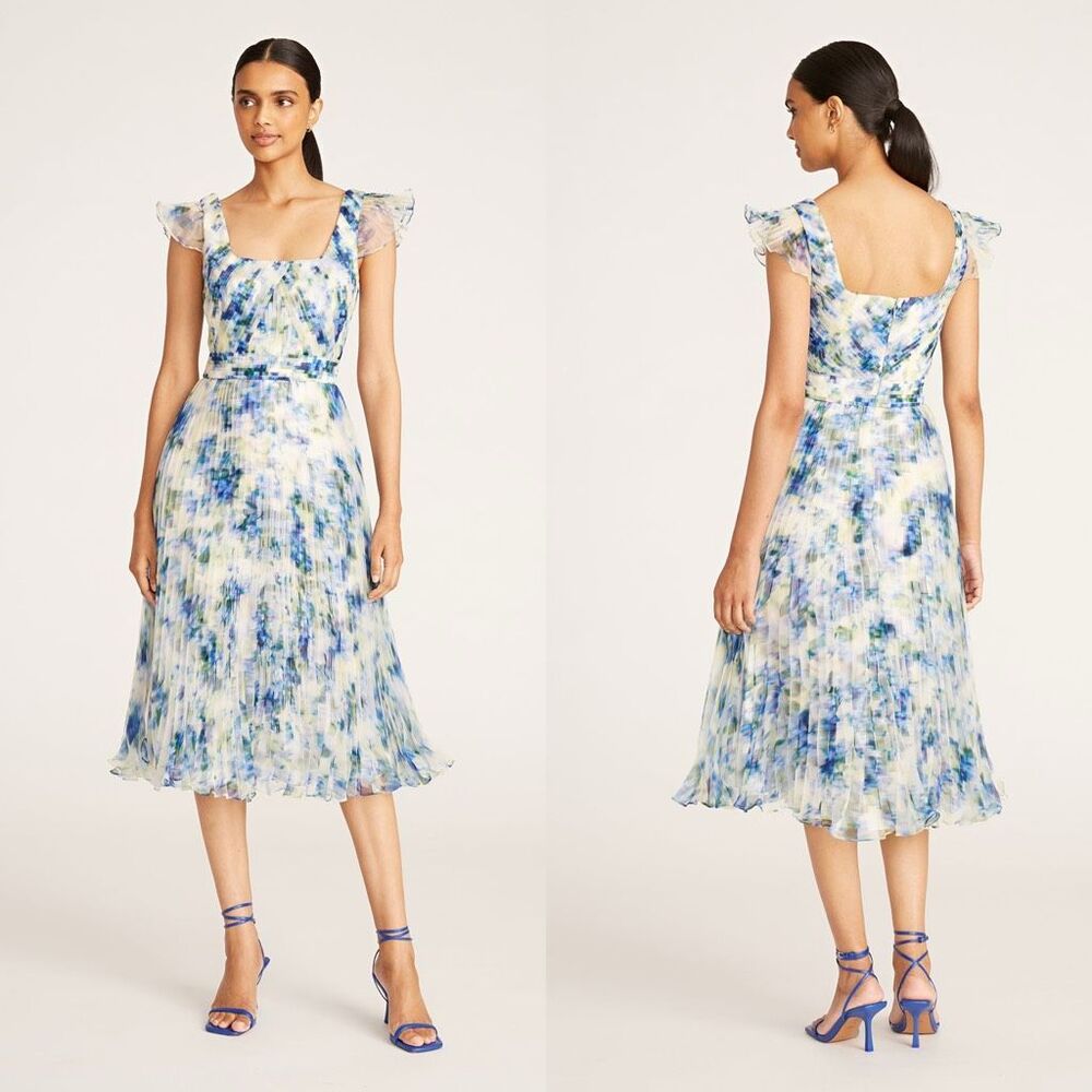 NWT Theia Miriam Pleated Fit & Flare Cocktail Dress Size 16 $745